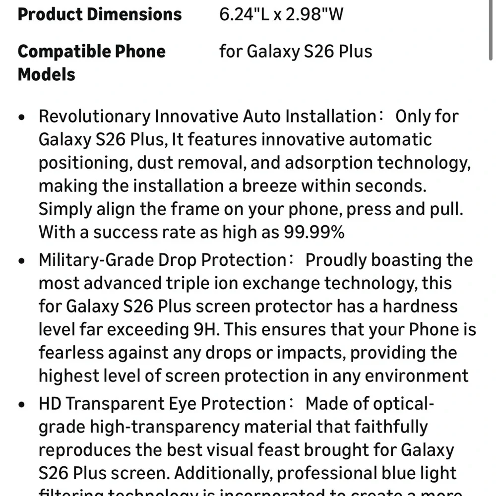 Galaxy s26 plus screen protector